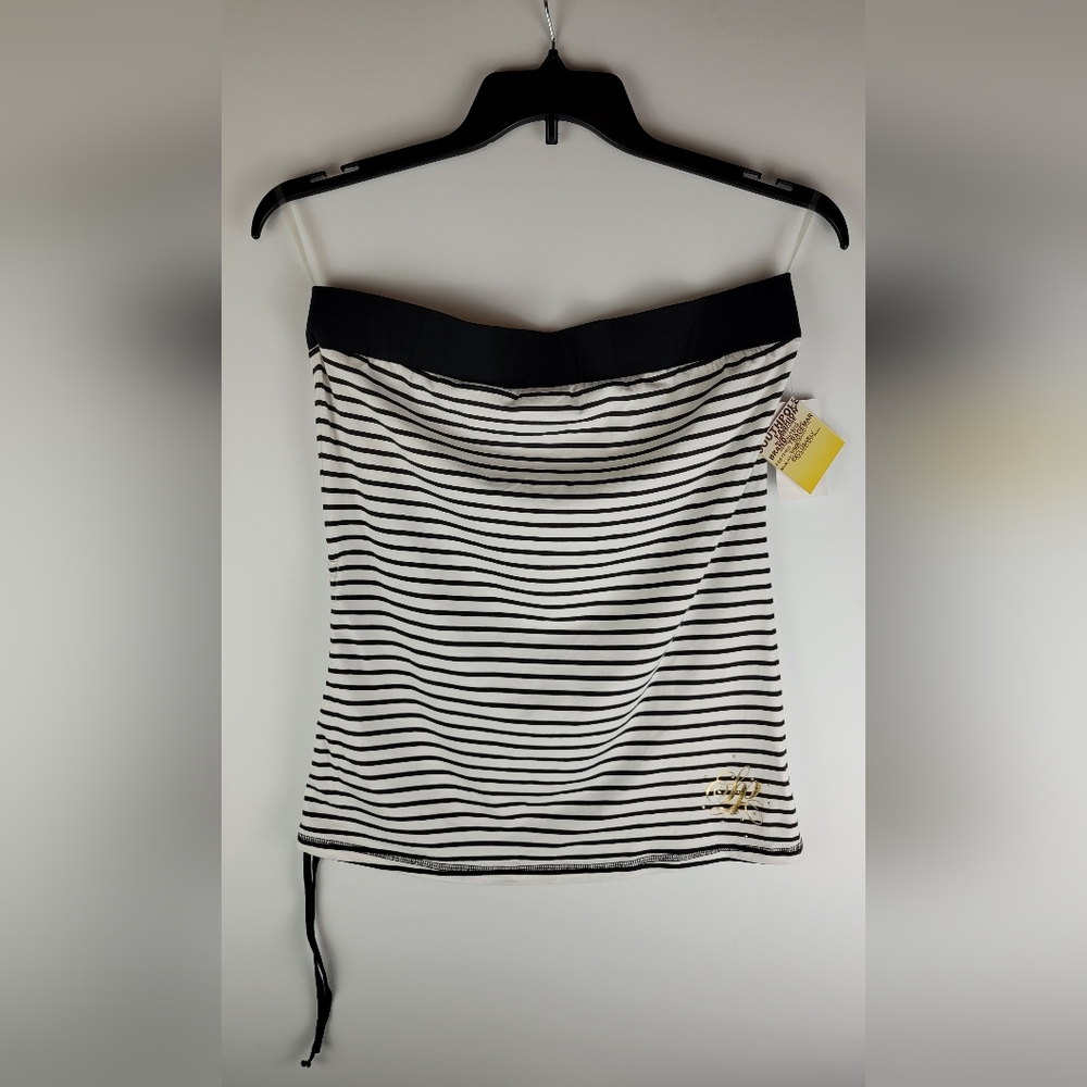 South Pole Y2K Halter Tube Top Black White Striped With Bra Plus Size XXL